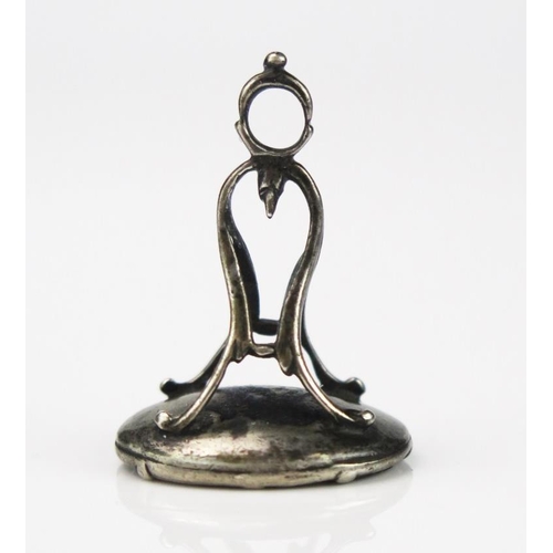 756 - A late 18th Century Silver and Carnelian Fob Seal, a flying dove holding a sprig, 29x21x18mm, 5.6g t... 