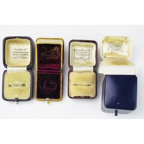 774 - Five Early/Mid 20th Century Jewellery/ Ring Boxes, including two white Bakelite and three leather bo... 