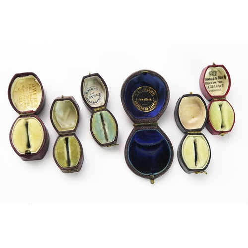 783 - A Collection of  Six Antique Ring/ Jewellery Boxes, five oval leather, silk and velvet boxes, and a ... 