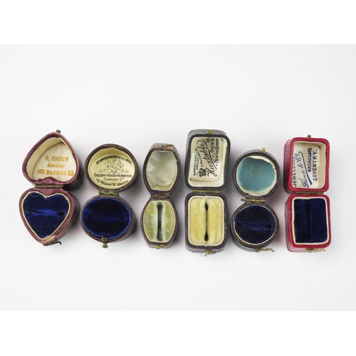 786 - A Collection Six of Antique and Mid 20th Century Ring/ Jewellery Boxes, one heart shaped, two circul... 