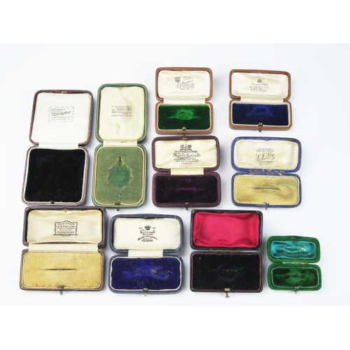 787 - A Collection of Antique and mid 20th Century Brooch Boxes, together with a green leather Goldsmith a... 