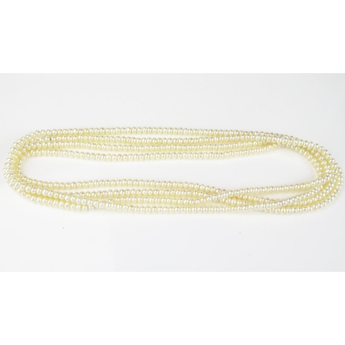 808 - A Long Pearl Necklace, untested, 4mm approximately, 160cm long.