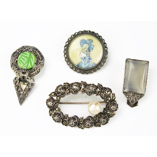 825 - A Four Items Marcasite Costume Jewellery, 34.8g total, (4).