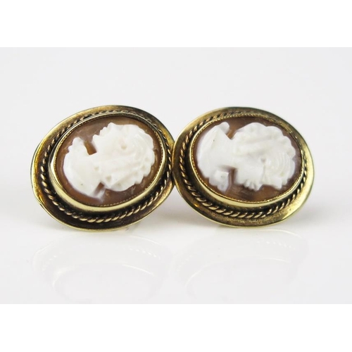 848 - A Pair of 9ct Gold Shell Cameo and Stud Earrings, 16.5x14mm, (2).