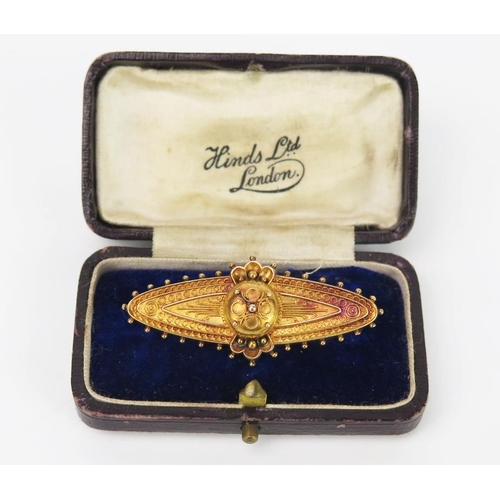 850 - An Antique 15ct Gold Mourning Brooch, of oval form, with applied wire decoration,  hallmark Birmingh... 