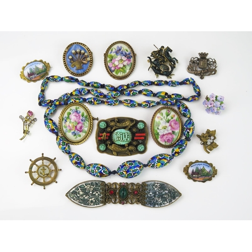 872 - A Murano Glass Bead Necklace, together with three Limoges brooches and eleven other items