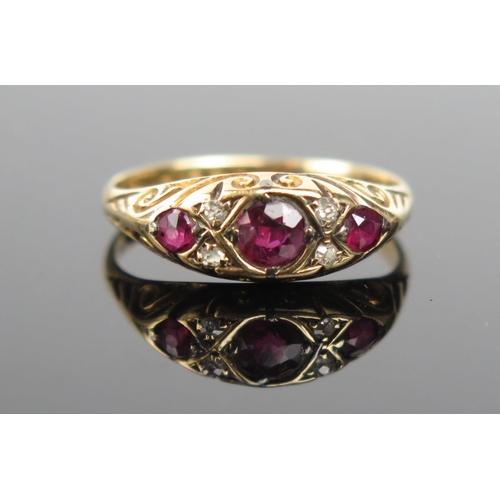 915 - An Antique Ruby, Diamond and 18ct Gold Ring, 4.2mm central circular stone, size J, 2g, Birmingham 19... 