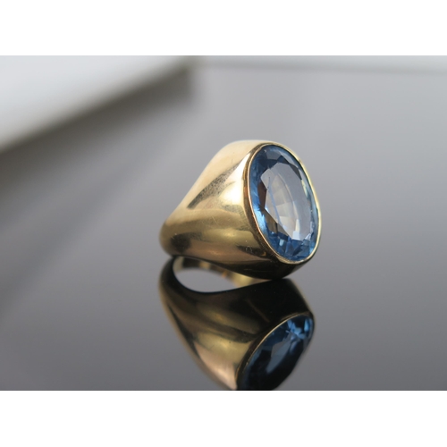 944 - A Blue Tourmaline and 18ct Gold Gentleman's Ring, ring size L, 17x12mm stone, 9.7g