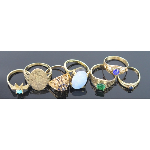 966 - An Opal Doublet and 18ct Gold Ring (5.3g), 16x10mm, together with six 9ct gold rings, 17.2g total, (... 