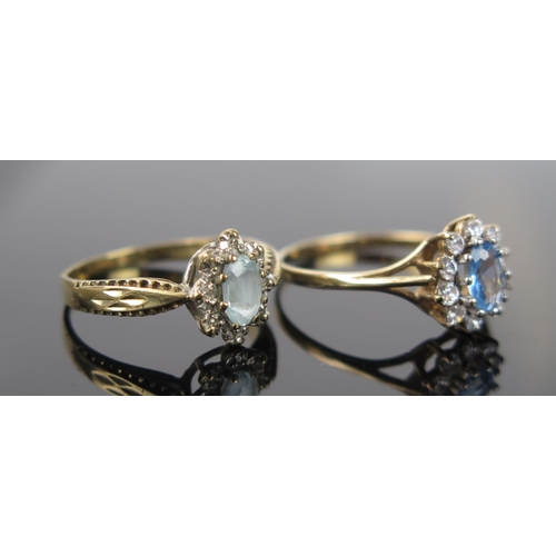 967 - An Aquamarine, White Stone and 9ct Gold Ring, together with another similar, sizes R.5 and size N, 4... 