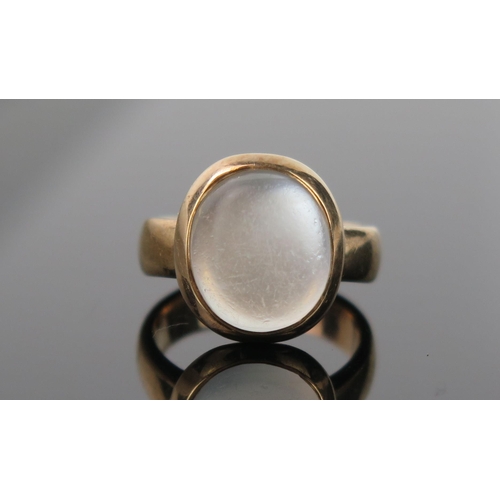 969 - A Moonstone and Gold Ring, stone 11x10mm, unmarked, ring size G.5, 4.8g