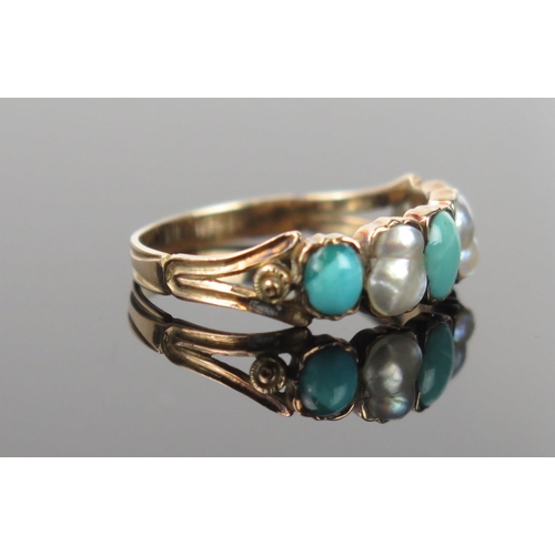 979 - An Antique Gold, Turquoise and Baroque Pearl Ring, not marked, ring size L, 1.5g (pearl untested)