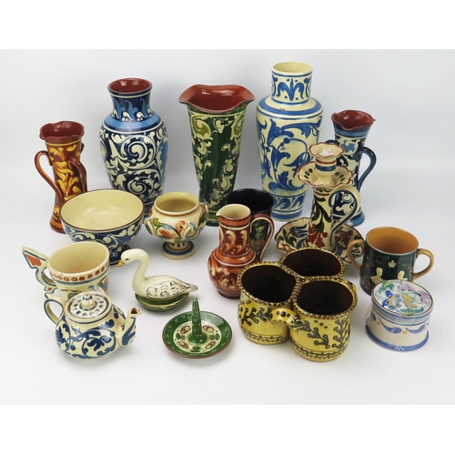 1876 - A collection of Aller Vale and other pottery items, including, vases, candlestick, bowls and jugs.