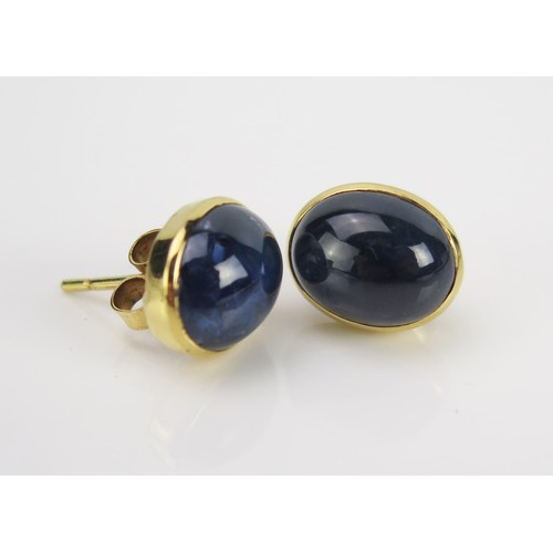 975A - A Pair of Cabochon Sapphire Stud Earrings, 13x11mm head, 6.2g