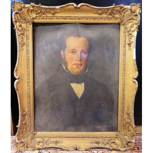 1375 - Victorian School, portrait of a gentleman, half length, oil on card, contained within a gilt frame, ... 