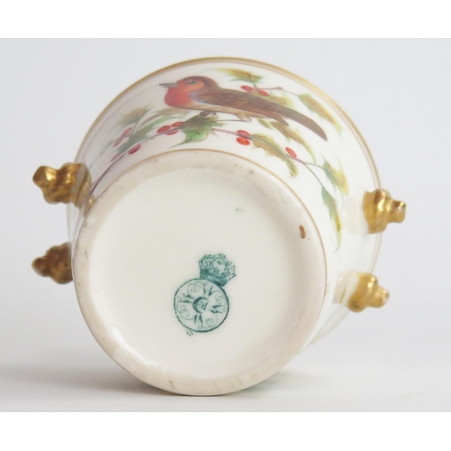 1256 - Royal Worcester, circa 1870's, date letter rubbed, decorated with a Robin on Holly bush to one side ... 