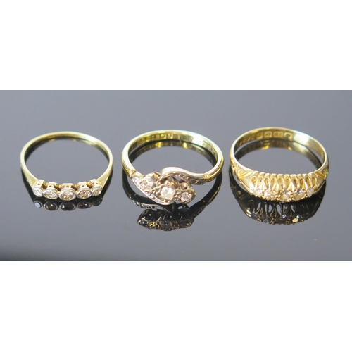 100 - An Antique 18ct Gold and Diamond Five Stone Ring in an open claw setting, Birmingham 1914, size O, 3... 