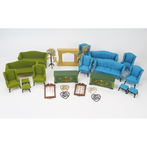 1003C - Dolls House Group of Furniture 1:12 Scale made by Dennis Brogden including sofas, armchairs, footsto... 