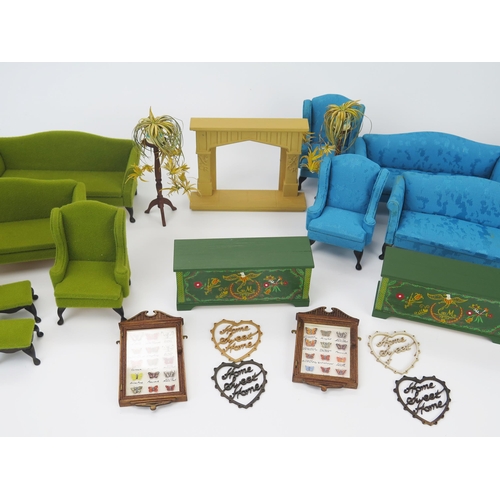 1003C - Dolls House Group of Furniture 1:12 Scale made by Dennis Brogden including sofas, armchairs, footsto... 