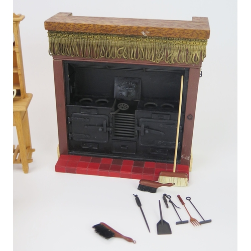 1003D - Dolls House Group of Kitchen Furniture1:12 Scale made by Dennis Brogden including dressers, fireplac... 