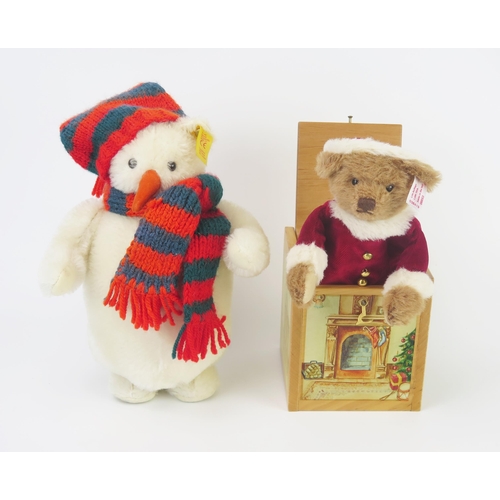 1003H - Steiff Christmas Pair (1) Jack-in-the-box Father Christmas Bear 038419 (00053), (2) Snowman 654800