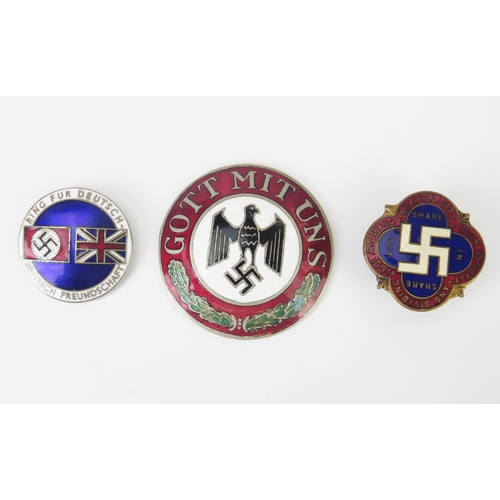 1018 - A Third Reich period enamel lapel badge, 'Britisch Freundschaft Ring Fur Deutsch', an enamel circula... 