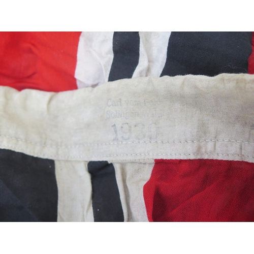 1019 - A Third Reich period Kreigsmarine flag, with printed details to the seam Carl Vam Fe?? Soligan Wald,... 