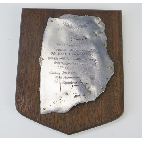 1020 - A fragment of Messerschmitt BF109E serving with 7/JG51, shot down on the 25th October 1940. inscribe... 