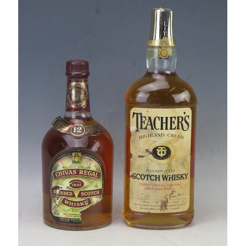 1024 - One litre bottle 1980's Teachers Highland cream Scotch whisky and a bottle Chivas Regal 12 year old ... 