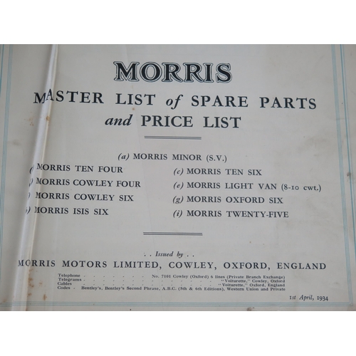 1036 - Morris Motor Limited, Master  List of Spares Parts, dated 1st April 1934.