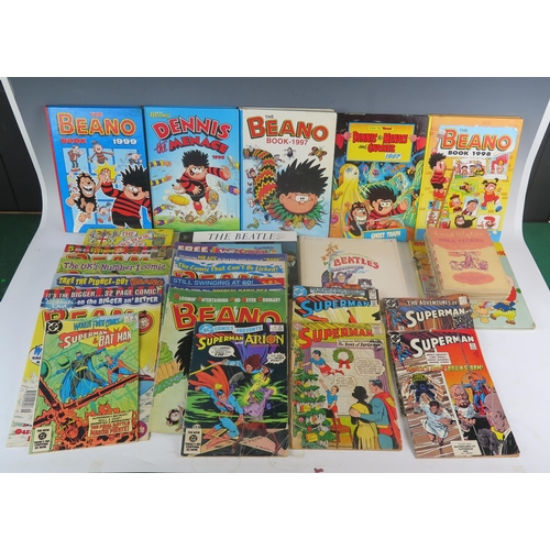 1041 - A small collection of DC comics starring Superman, assorted Beano comics, Beano annuals, Beatles Ill... 