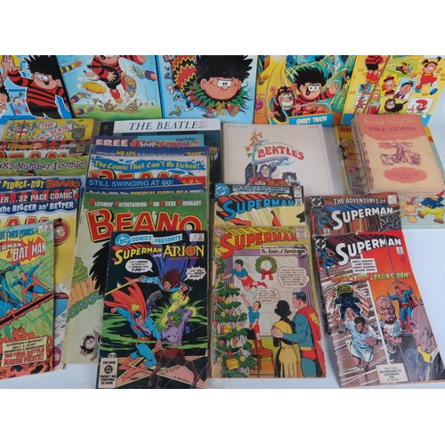 1041 - A small collection of DC comics starring Superman, assorted Beano comics, Beano annuals, Beatles Ill... 