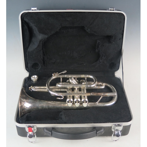 1061 - A Chinese plated trumpet, with mouthpiece contained in a fitted case