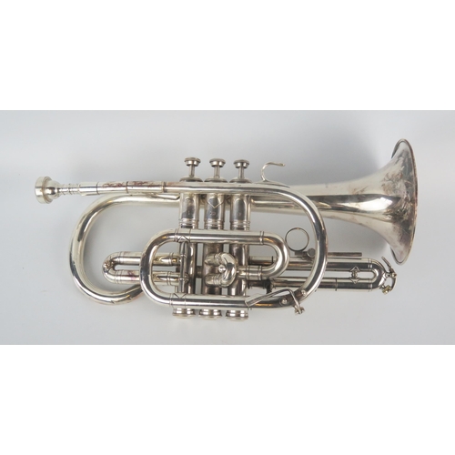 1061 - A Chinese plated trumpet, with mouthpiece contained in a fitted case