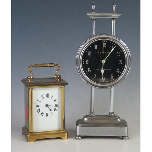 1101 - A French lacquered brass travelling carriage timepiece, with  5.5cm Roman dial, with lever platform ... 