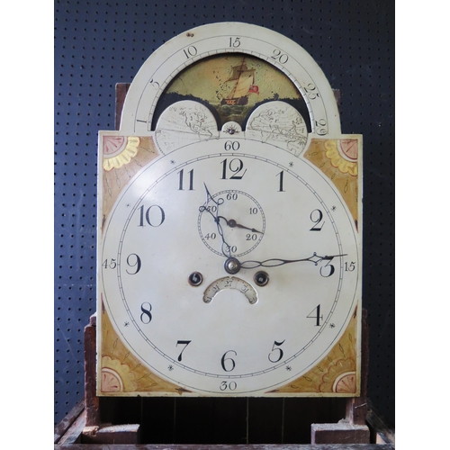 1132 - A 19th century oak and crossbanded longcase clock, the hood with arched broken swan neck pediment, f... 