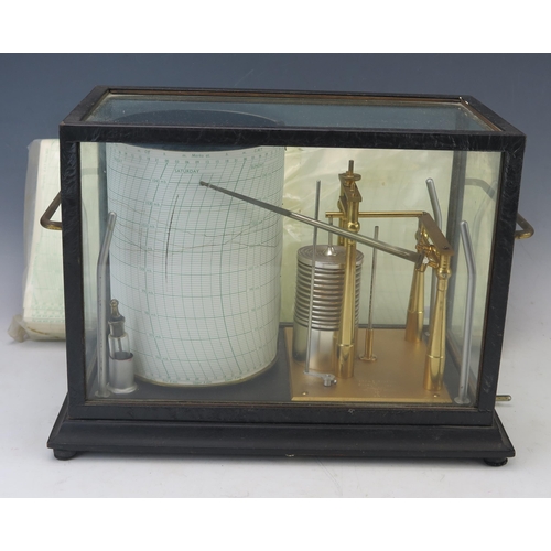 1134 - Short & Mason, a lacquered brass micro-barograph, with single recording arm and eleven tier vacuum, ... 