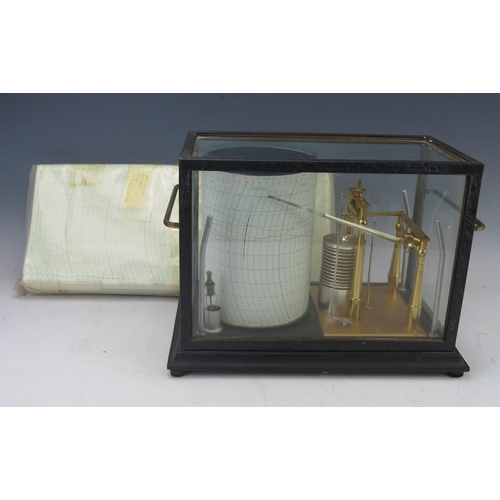 1134 - Short & Mason, a lacquered brass micro-barograph, with single recording arm and eleven tier vacuum, ... 