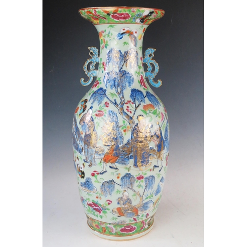 1170A - Large Chinese Famille Rose Vase, the central decoration depicts figures collecting butterflies and i... 