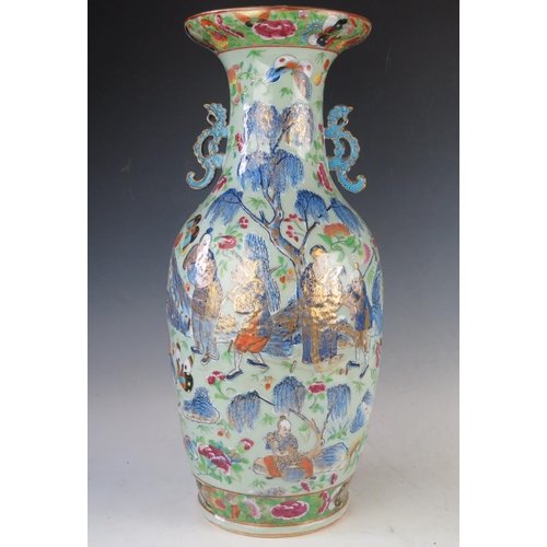 1170A - Large Chinese Famille Rose Vase, the central decoration depicts figures collecting butterflies and i... 