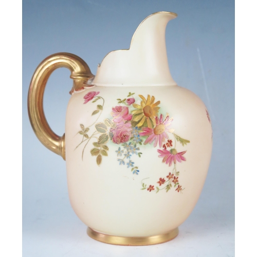 1237 - A Royal Worcester blush ivory jug, with polychrome floral spray decoration heightened in gilt, with ... 