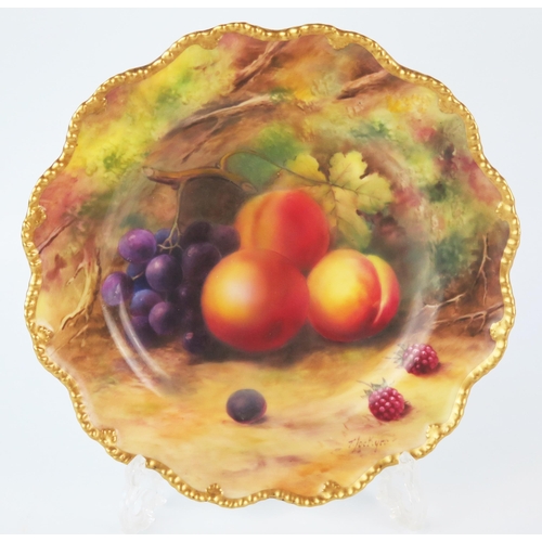 1254 - Royal Worcester Fruit Painted Cabinet Plate, of lobed circular form, decorated with peaches, grapes ... 