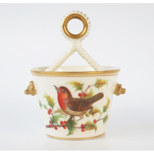 1256 - Royal Worcester, circa 1870's, date letter rubbed, decorated with a Robin on Holly bush to one side ... 