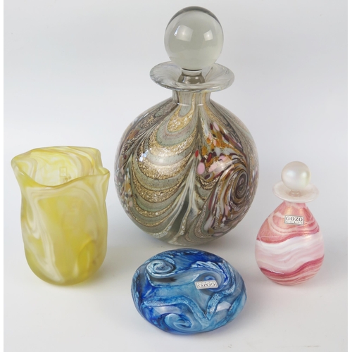 1296 - Gozo, a large variegated glass scent bottle and stopper, signed to the base Gozo Sta 55, 23cm high, ... 