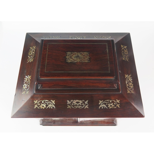 1300 - A William IV period rosewood and mother-of-pearl inlaid table top sewing cabinet, with hinged caddy ... 