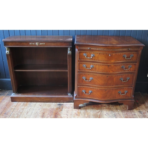 1310 - Probably Brights of Nettlebed reproduction mahogany and crossbanded chest of drawers of serpentine o... 