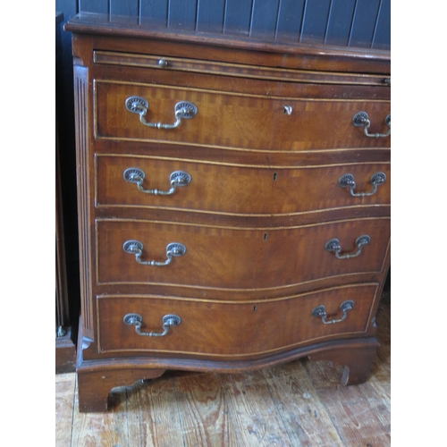 1310 - Probably Brights of Nettlebed reproduction mahogany and crossbanded chest of drawers of serpentine o... 