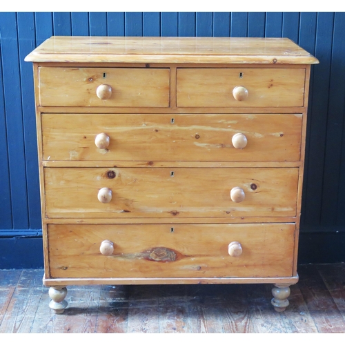 1321 - A Victorian pine chest of rectangular outline, with moulded border, containing two short and three l... 