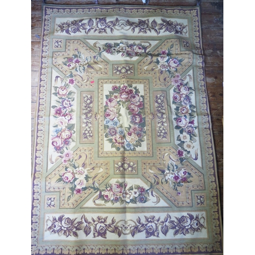 1340 - A machine woven wall hanging in the Aubusson style, with floral decorated panels, 175 x 117cm, toget... 