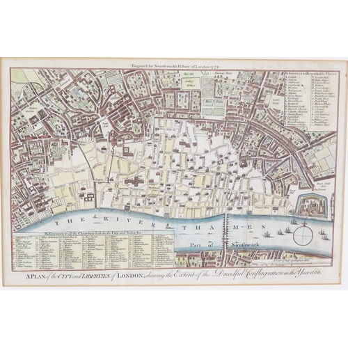 1348 - A coloured engraving for Noorthouck's History of London 1772, showing 'A Plan of the City and Libert... 